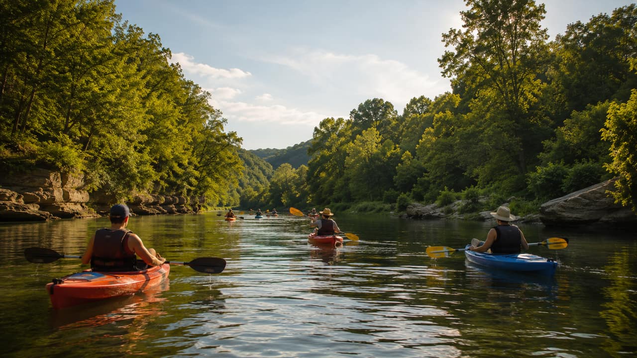 Kayakers paddling the Buffalo River