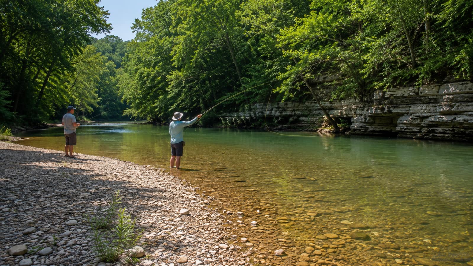 Fly fishing below the bluffs on the Buffalo River